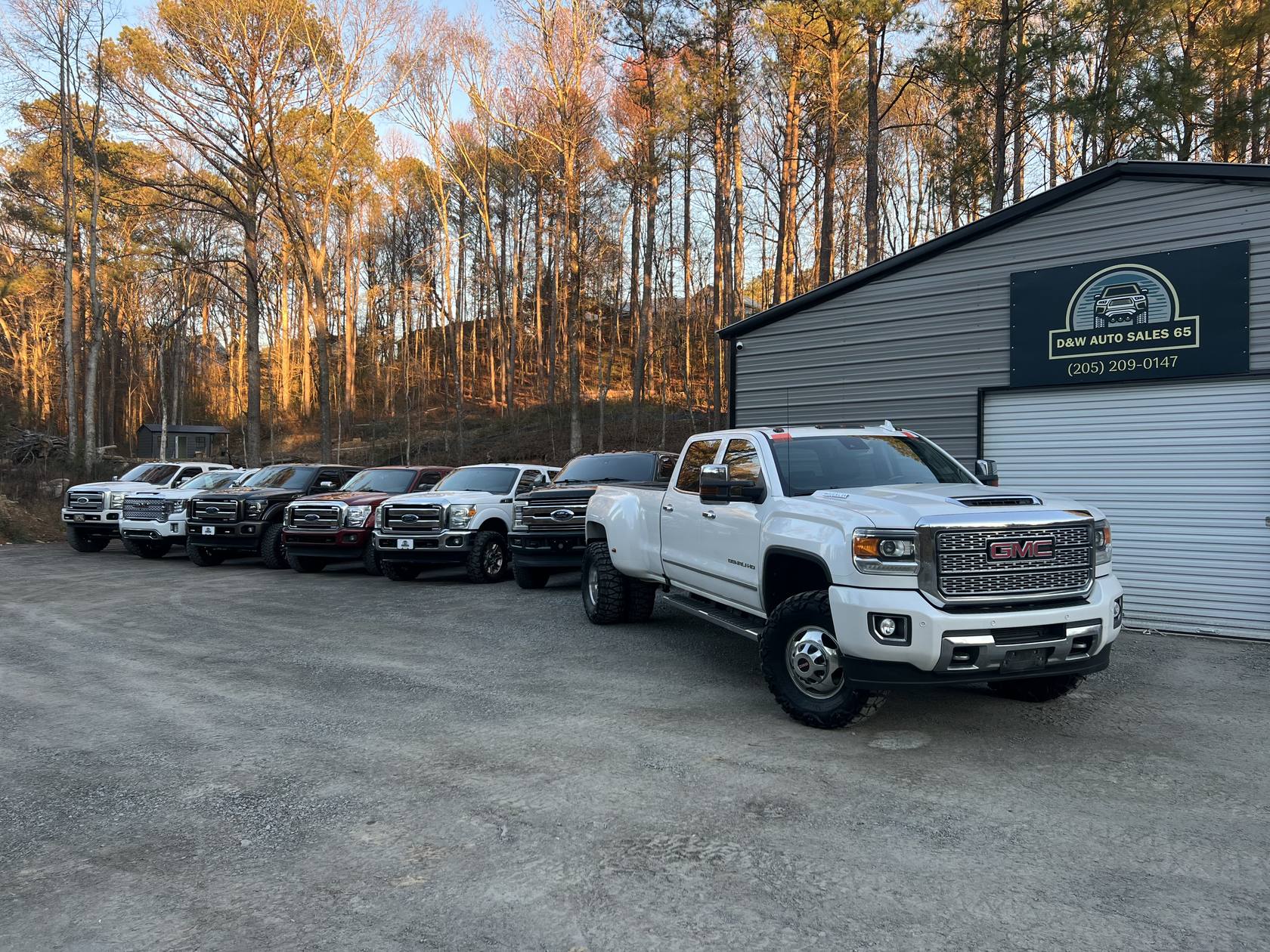 Trucks lined up at the D&W Auto Sales 65 lot in Hayden, Alabama